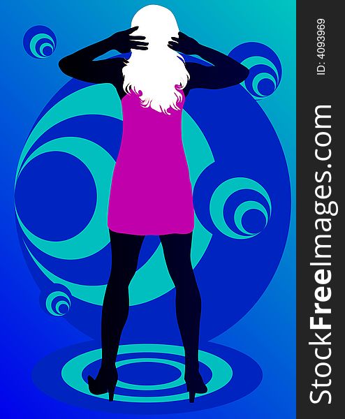 Girl in pink on blue background illustration