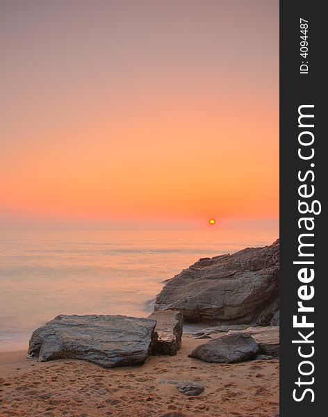 Beautiful sunset by the ocean in Cornwall, UK