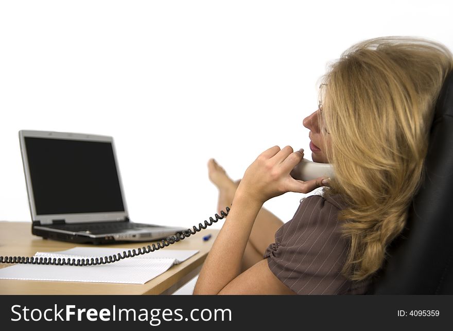 A business woman phoned in office. A business woman phoned in office.