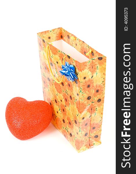 Isolated image of gift bag with heart on white background