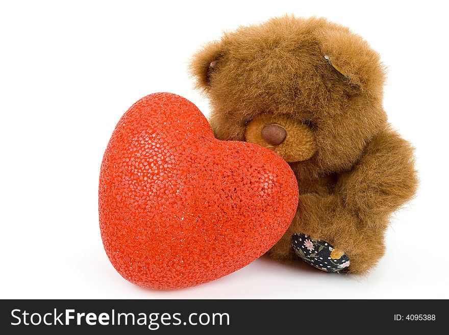 Isolated image of heart with bear on white background