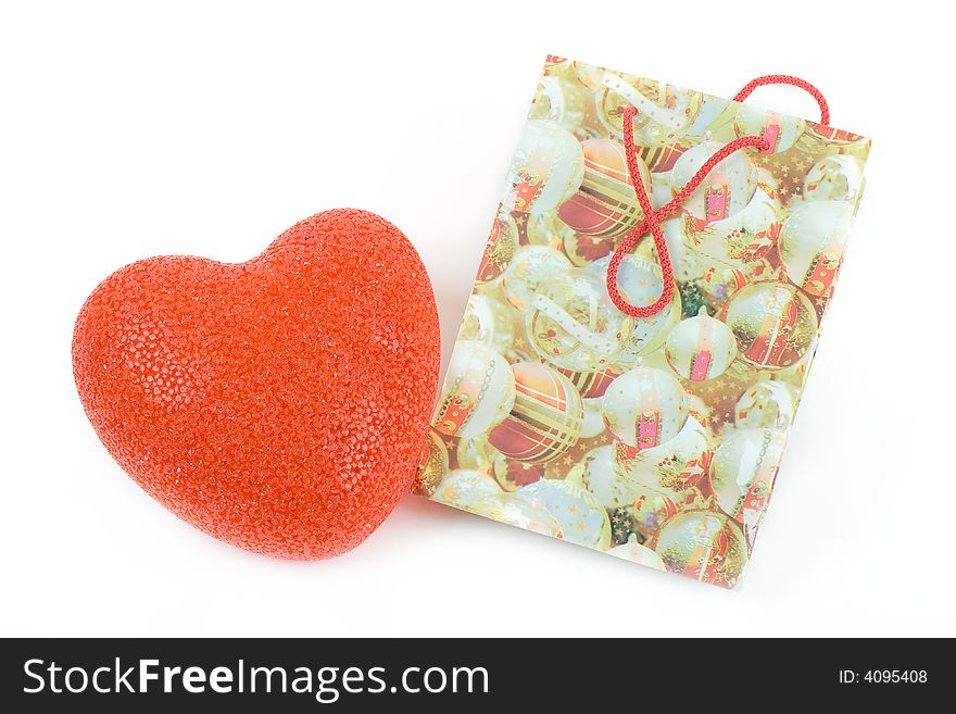 Isolated image of gift bag with heart on white background