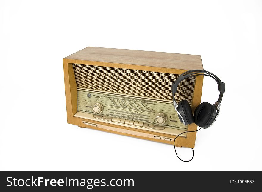 An old radio on a white background. An old radio on a white background.