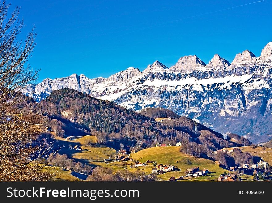 Swiss mountains landscape in winter