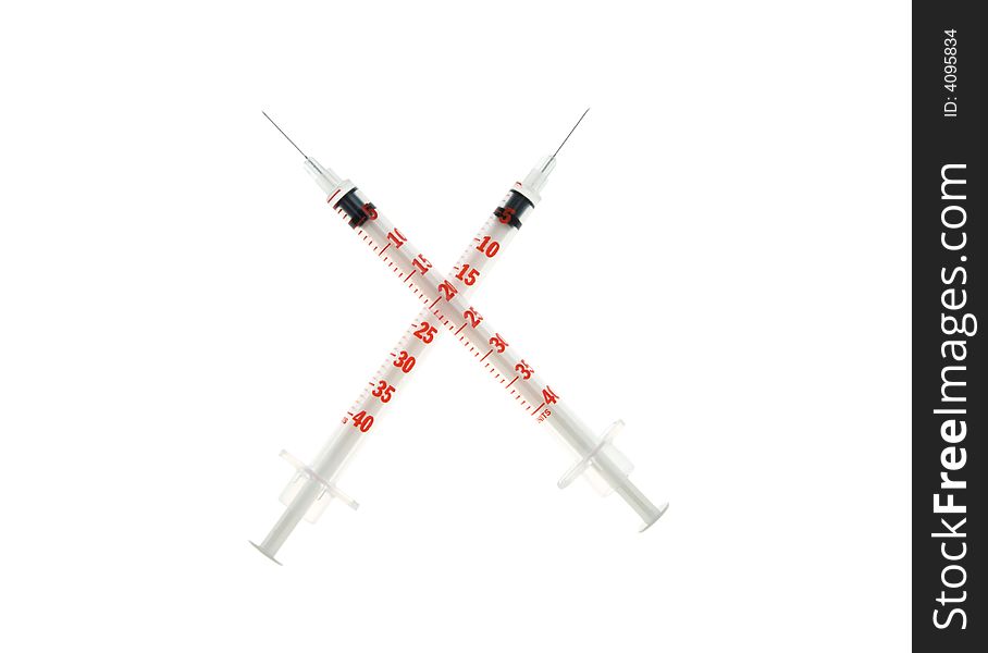 Two syringes on a white background (isolated)