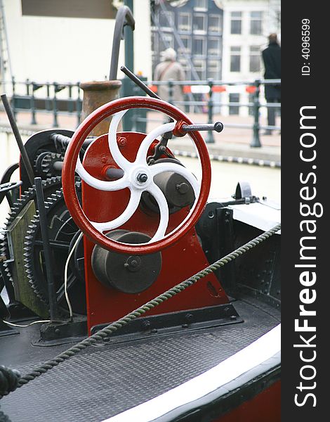 Machine wheel of a boat in amsterdam