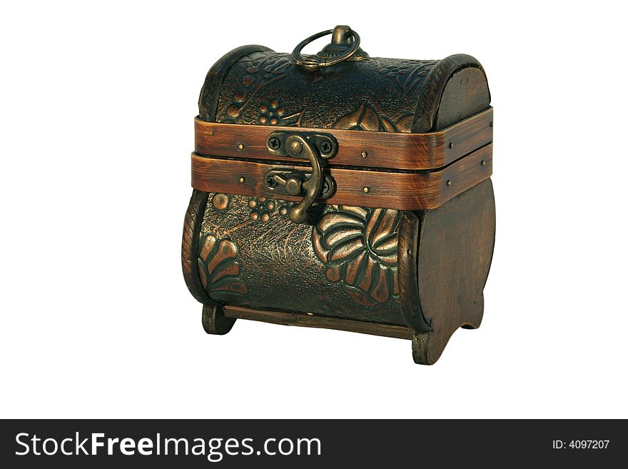 Antique wooden chest on white background