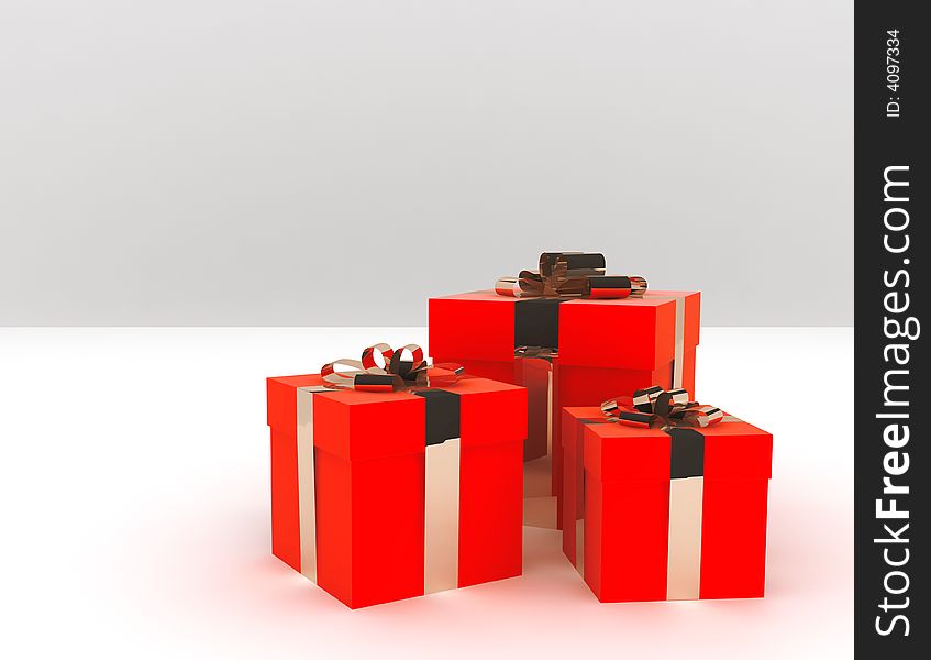 Red elegant boxes of gifts decorated by a golden tape