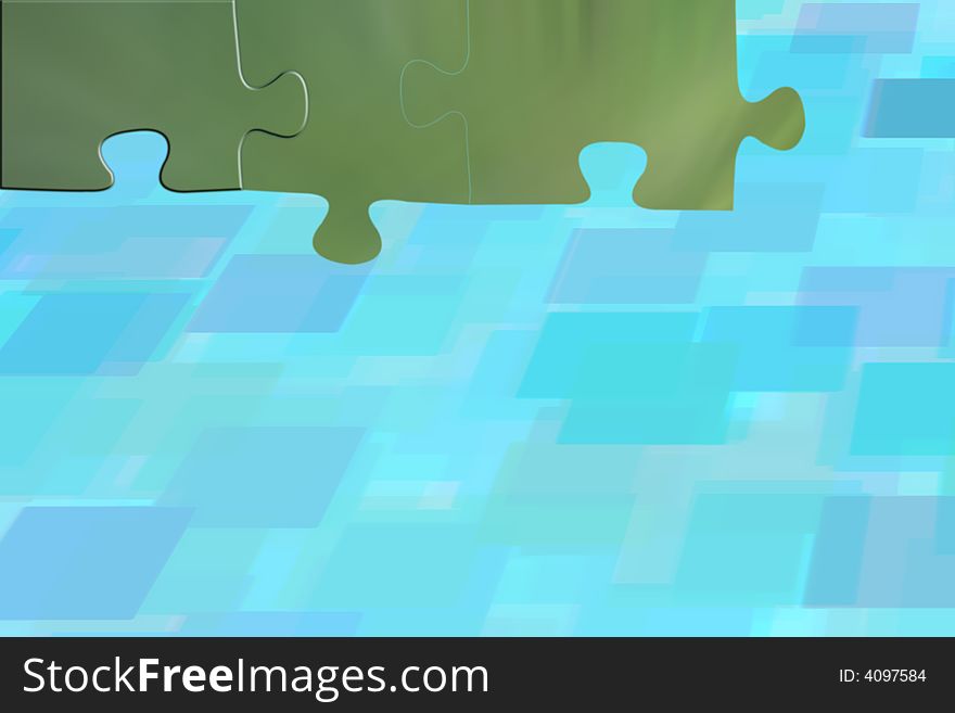 Green puzzle over a blue abstract background