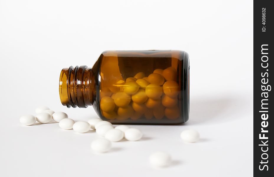 Open Bottle Of Prescription Medicine And  Pills