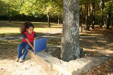 Child Outside With Laptop Royalty Free Stock Photos Child Outside With Laptop Royalty Free Stock Photos