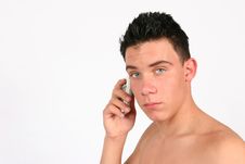 Free Topless Male On His Phone Royalty Free Stock Photos - 416118