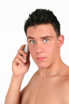 Free Topless Male On His Phone Royalty Free Stock Images - 416159