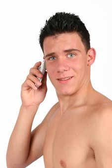 Free Topless Male On His Phone Stock Photography - 416162
