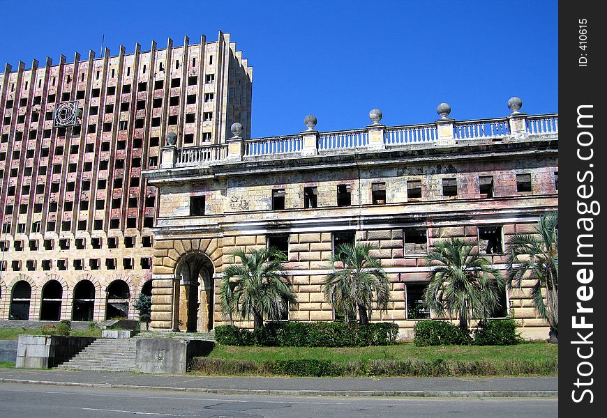 Fired government building (Sukhum, Abkhazia)