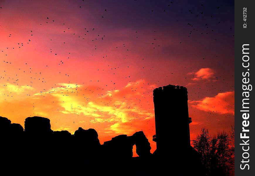 Sunset tower at Dracula's royal courtyard.