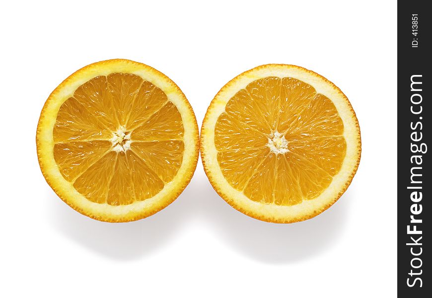 Two half of orange over the white. Two half of orange over the white