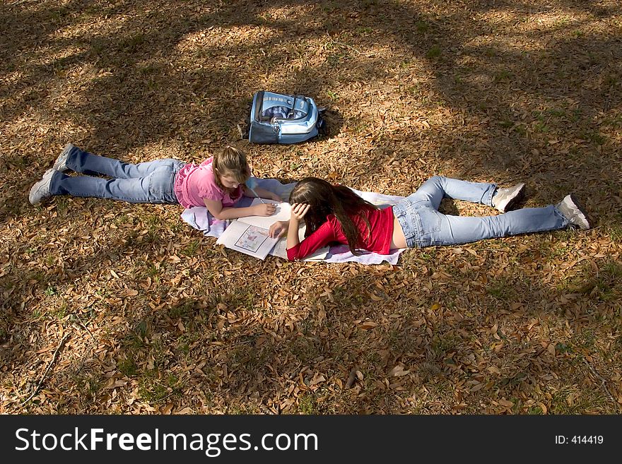 Girls doing homework. Girls doing homework