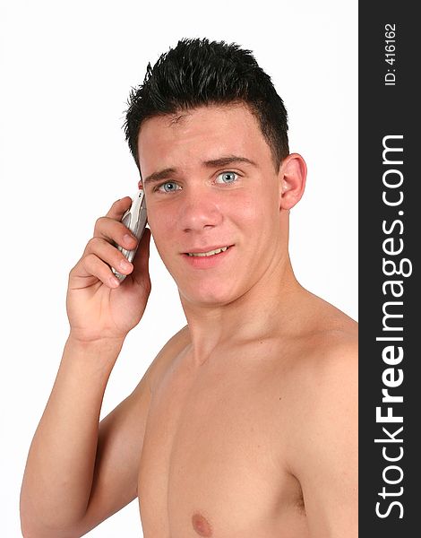 Topless Male On His Phone