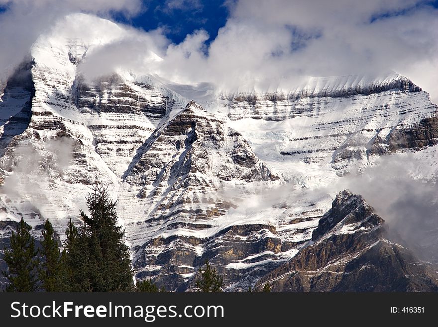 A snow covered Mount Robson shot in the early morning. A snow covered Mount Robson shot in the early morning.