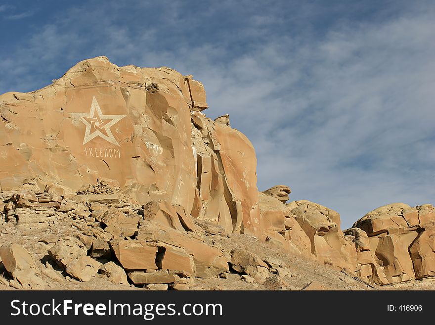 Freedom - giant star with word freedom carved into rock in the middle of nowhere, wyoming