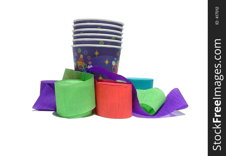 Cups and rolls of streamers. Cups and rolls of streamers
