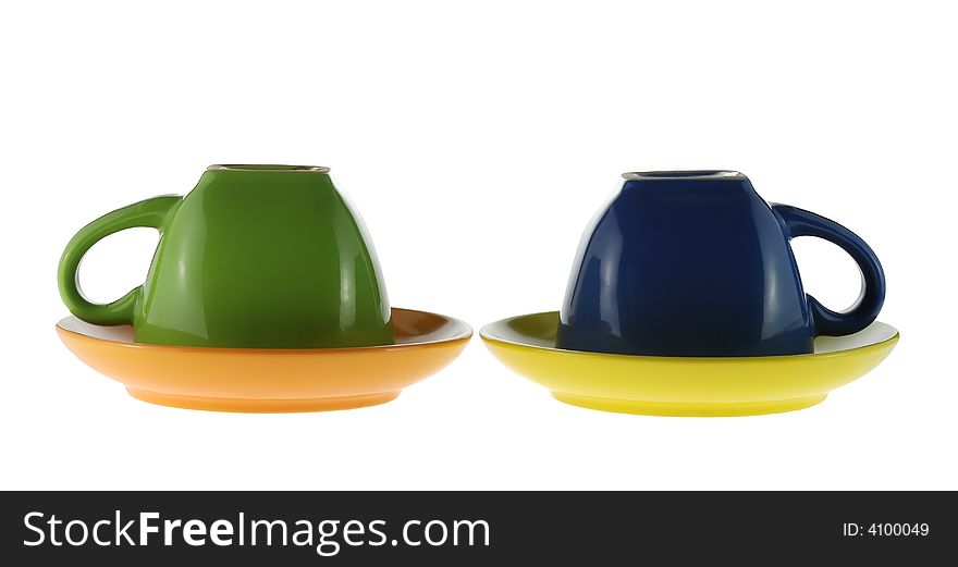 Color cups. Ceramic service from color cups. Color cups. Ceramic service from color cups