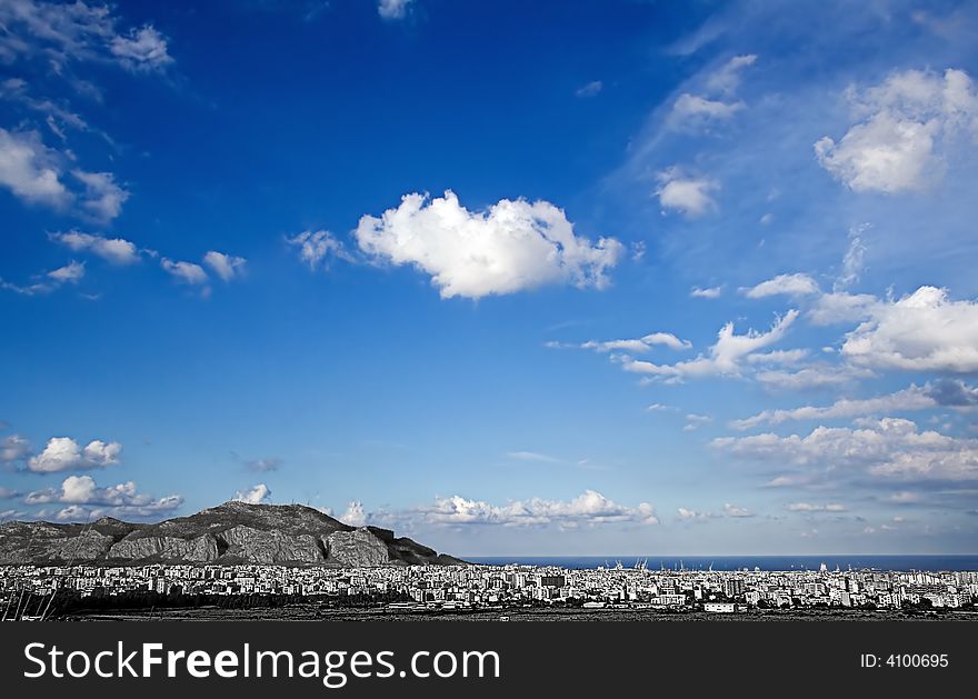 Urban sky and clouds with sea background