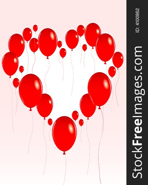 Vector illustration of a group of red valentine balloons floating to form the shape of a red heart. Vector illustration of a group of red valentine balloons floating to form the shape of a red heart
