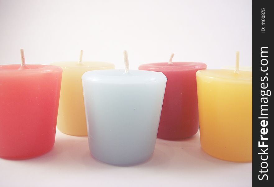 Colorful candles in assorted positions