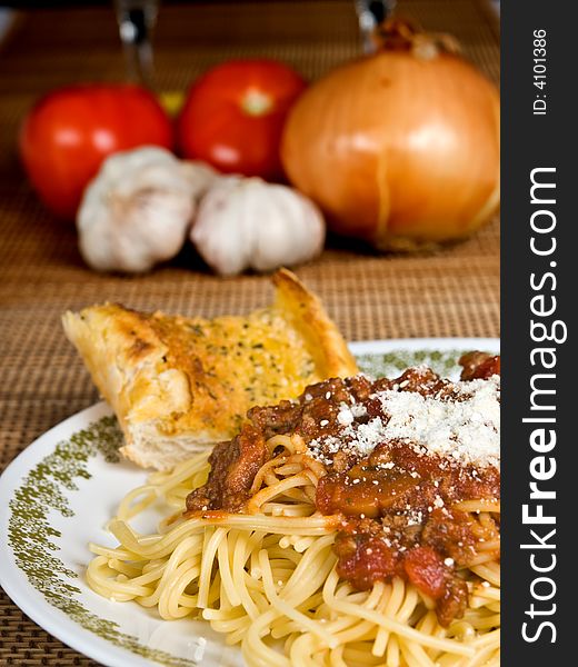 Spaghetti with meat sauce on a plate. Spaghetti with meat sauce on a plate