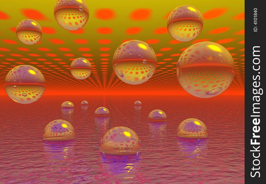 Rising water balls - digital artwork.