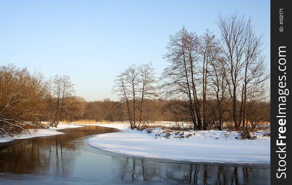 Winter river. Russian preserve. Voronezh area.