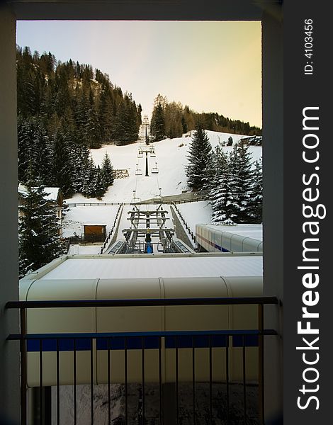 Hotel Chairlift in Snow