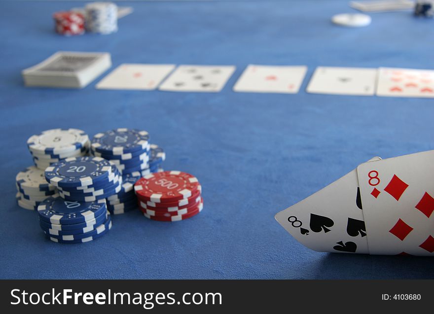 A pair of eights in a texas hold em poker game. A pair of eights in a texas hold em poker game