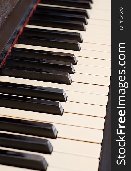 Closeup Antique Piano With Yellowish Old Keyboard