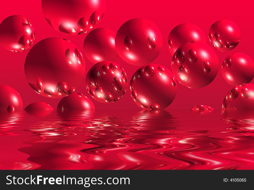 Bright red bubbles floating over a sea of red.