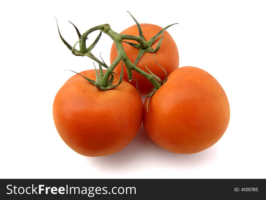 Three cluster tomatoes on white background. Three cluster tomatoes on white background