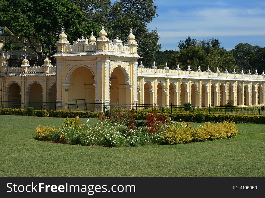 The garden and other palatial mansions in the area of royal palace at Mysore. The garden and other palatial mansions in the area of royal palace at Mysore.