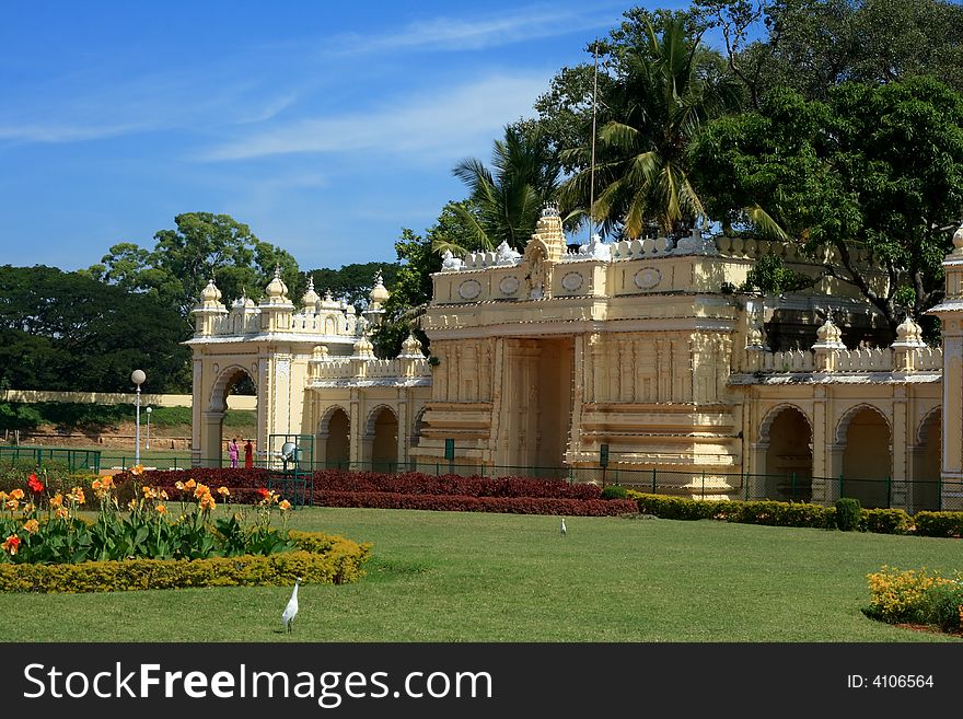 The garden and other buildings in the area of royal palace at mysore. The garden and other buildings in the area of royal palace at mysore.