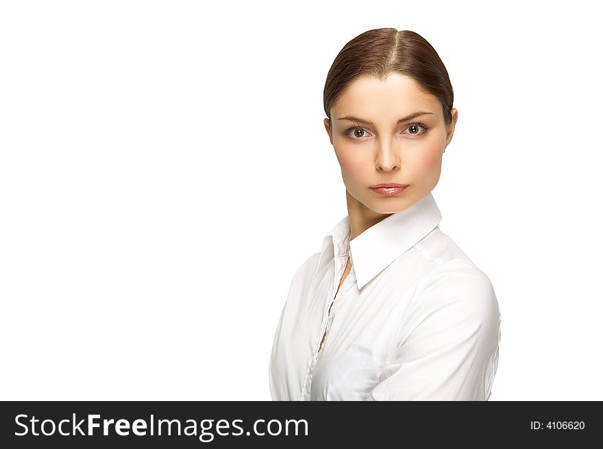 Young woman on the white background