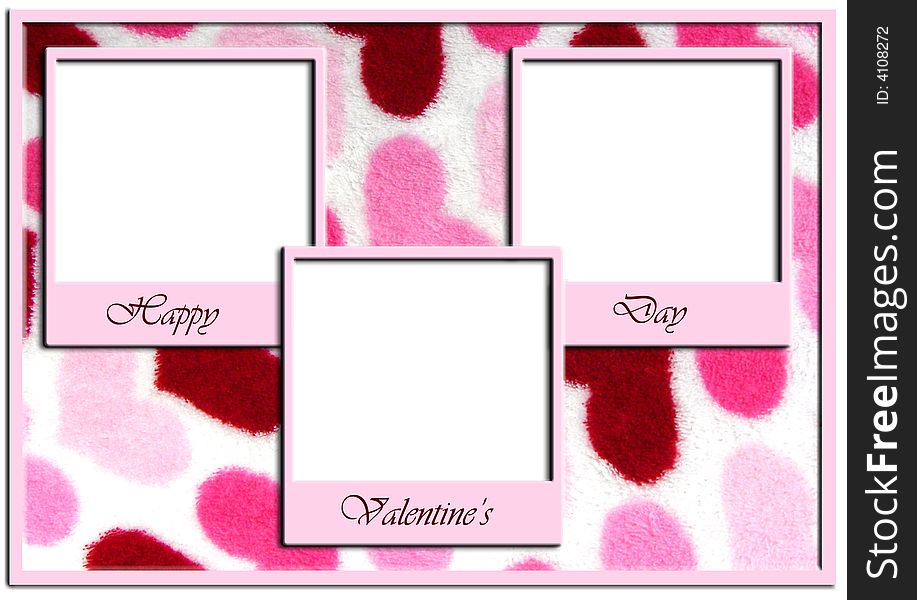 A trio of picture frames that say Happy Valentines Day on a fuzzy heart background. A trio of picture frames that say Happy Valentines Day on a fuzzy heart background.