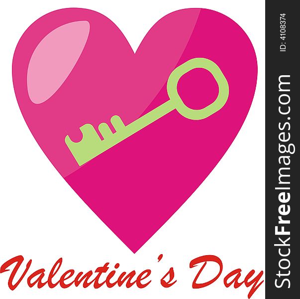 Colorfull heart  with the text of Valentine's Day and a key. Colorfull heart  with the text of Valentine's Day and a key