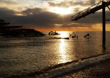 Brighton Pier Wreck At Sunset Stock Photography