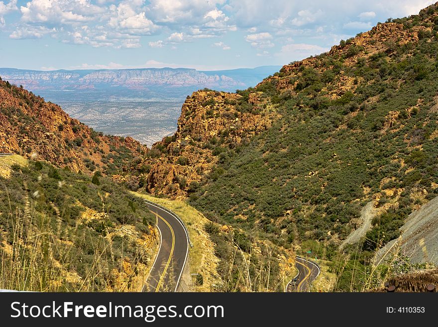 A winding road carved into a mountain in Arizona just outside of Sedona.