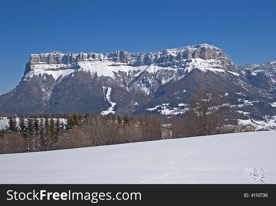 Landscape of mountain snow-covered in the brown