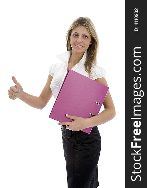 Business woman with folder on white background