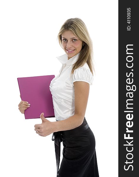 Business woman with folder on white background