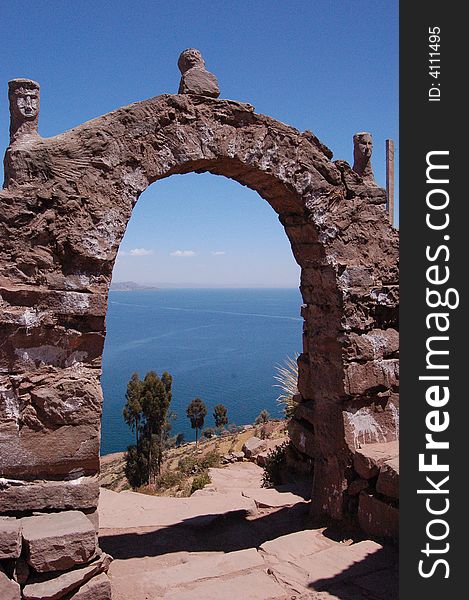 View about Titicaca Lake with arch
