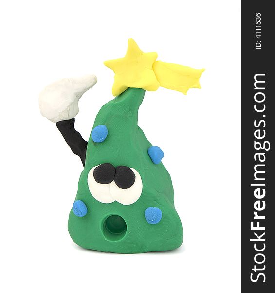 Christmas tree with eyes made of plasticine